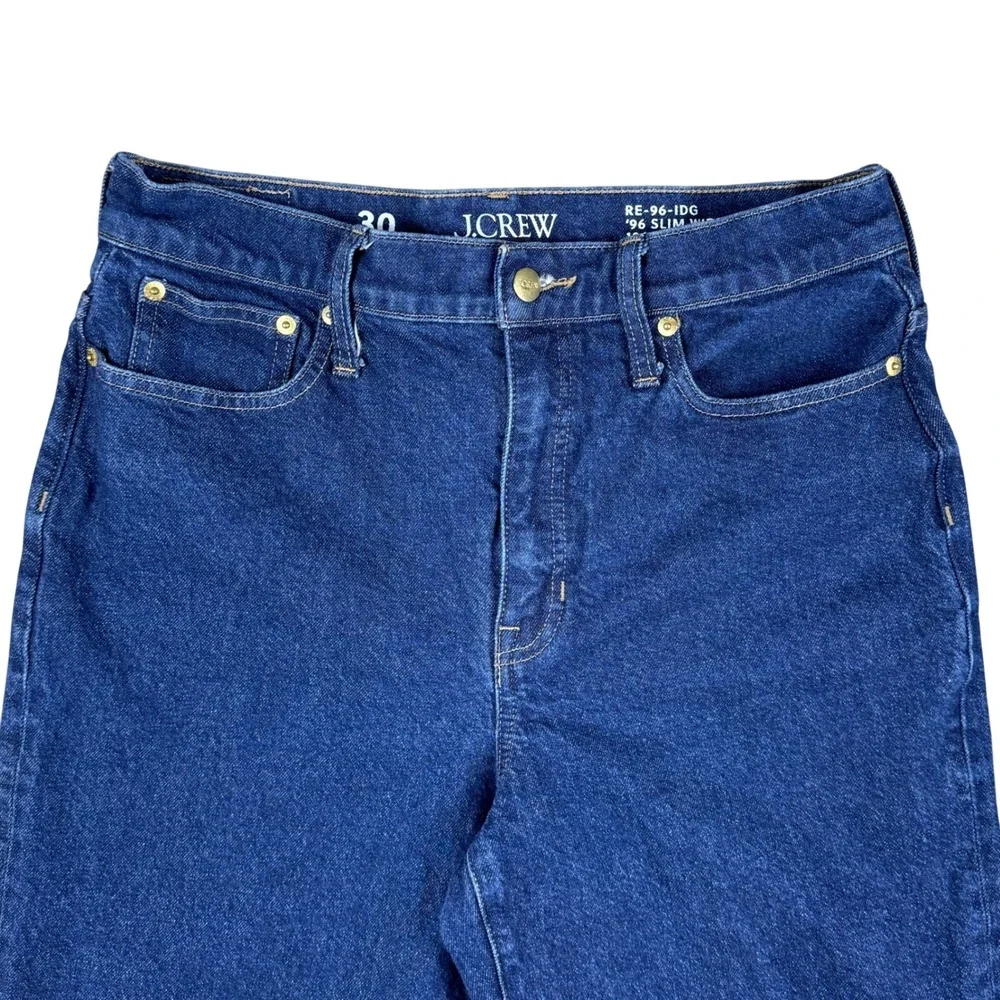J.Crew '96 Slim Wide Leg‎ Cropped Women's Jeans Size 30 Blue High Rise Raw Hem